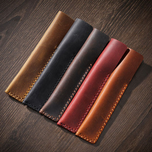 手工钢笔真皮笔袋小众原创复古 疯马皮applepencil笔套单双支