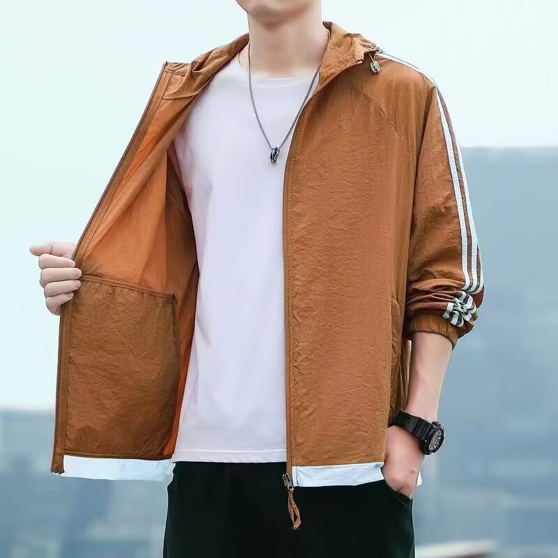 夏季男士防晒衣宽松百搭休闲连帽薄款户外骑车开衫外套防晒服上衣