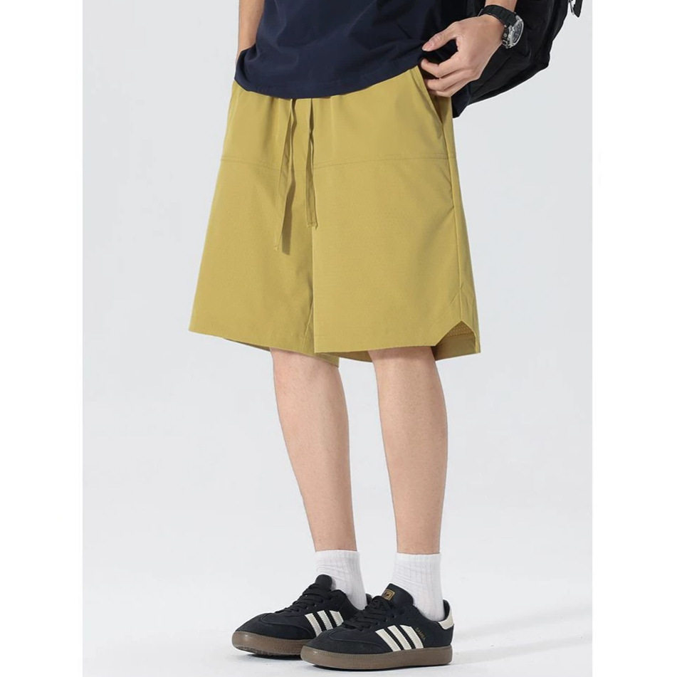 2026春夏季新款欧美日韩松紧透气直筒五分黄色休闲中短裤男PANTS