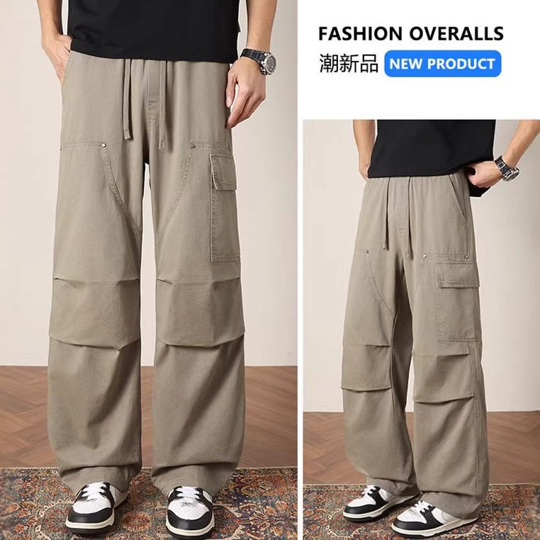 2026春夏季新款欧美日韩卡其色纯棉工装修身直筒休闲西裤男pants