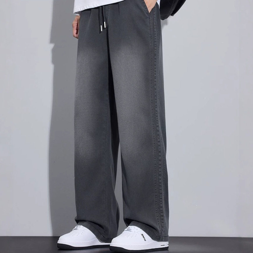 2026春夏季新款欧美日松紧条纹宽松直筒摩登灰色针织休闲裤男PANT