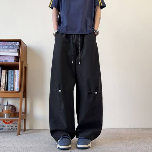 2026春夏季新款欧美日黑色弯刀阔腿工装宽松直筒休闲裤男潮pants