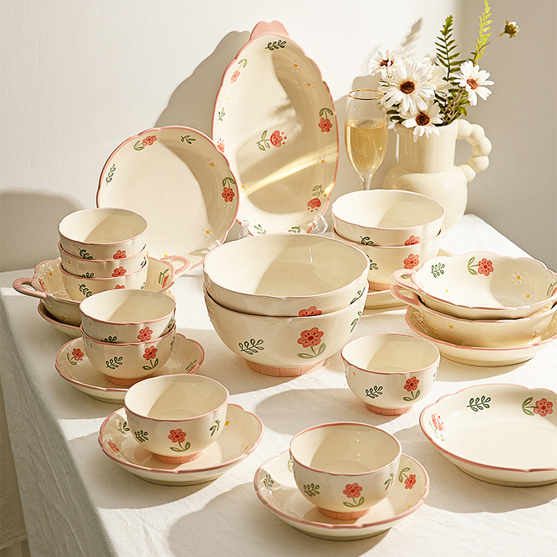 宜卡家居【四季花】系列釉下彩陶瓷碗碟家用盘子菜盘好看餐具碗盘