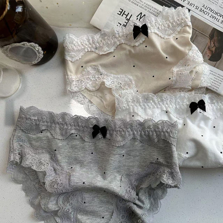 复古宫廷软糯蕾丝边波点芭蕾少女蝴蝶结闺蜜女士中腰纯棉内裤时尚