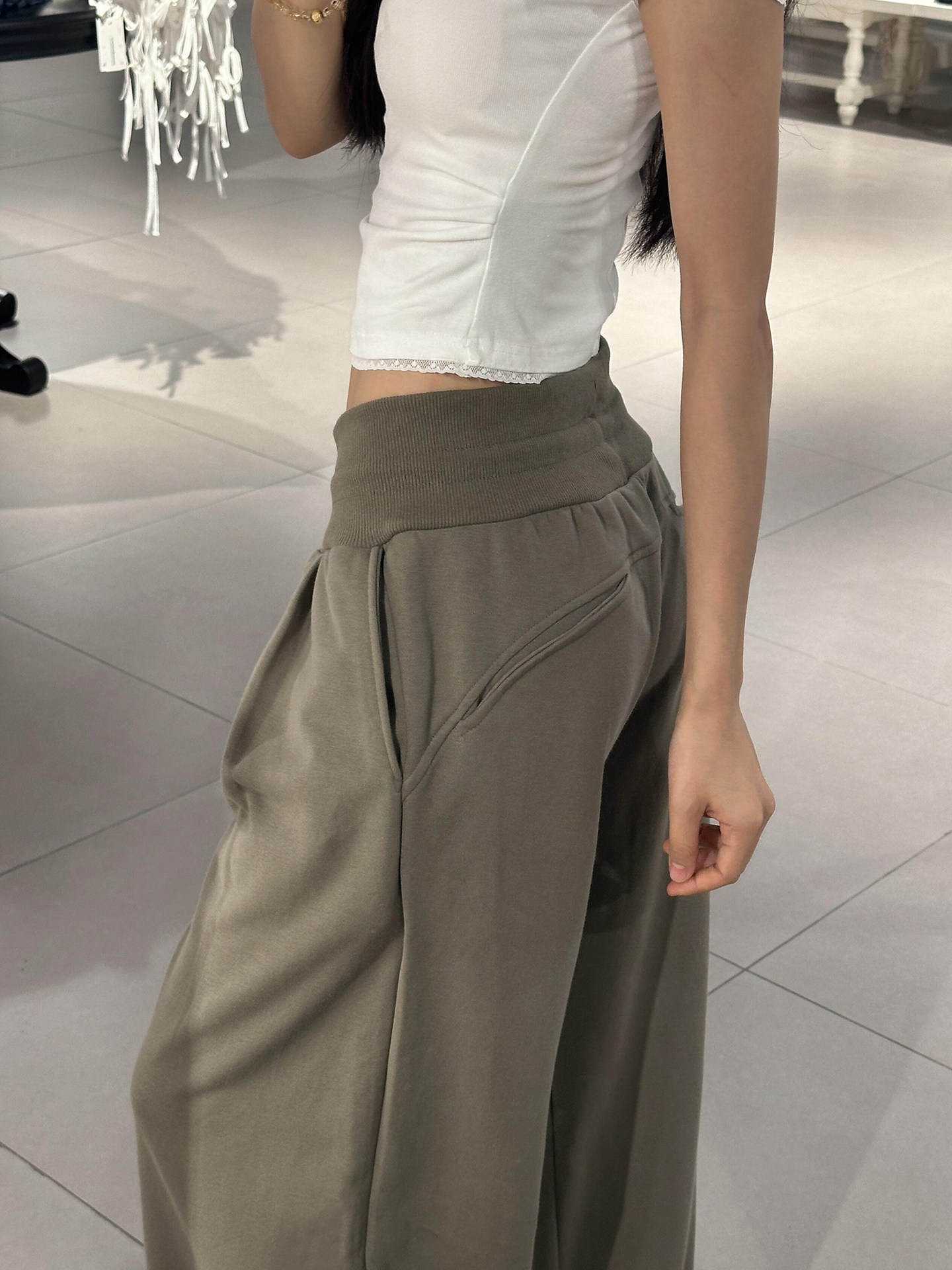 Gray Green American Sports Pants Women's Autumn 2025 New arrival Low Waist Slim Looking Drape Loose Lazy Wide Leg Pants