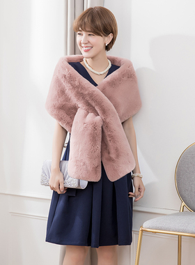 翠盈女士新冬季加厚围巾优雅名媛仿兔毛纯色加长保暖毛披肩88250