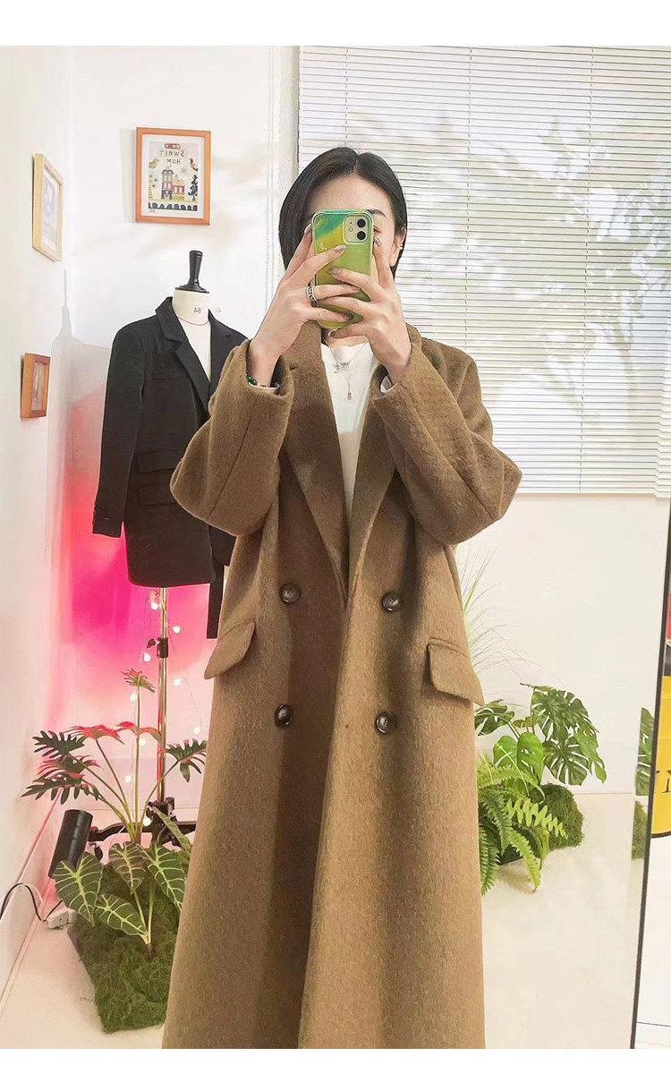 高端羊绒大衣网红女装美拉德长款简约休闲宽松单面呢加棉呢大衣