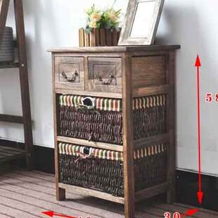 定制藤编卧室床头柜实木抽屉式 收纳柜客厅储物整理五斗柜多功能经