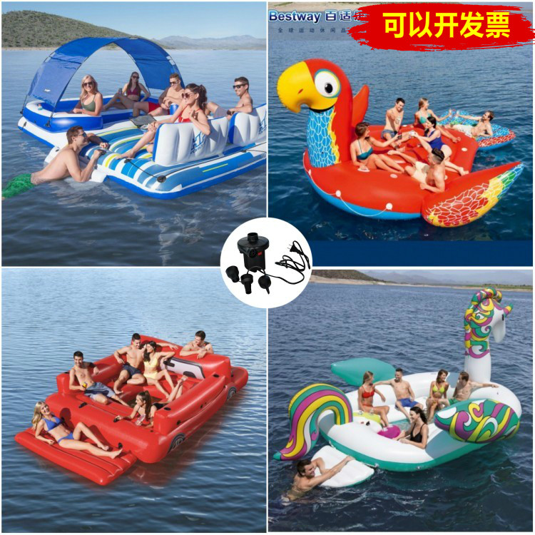 bestway加厚大型成人充气音乐浮排冲气床海上独角兽跑车鹦鹉浮岛