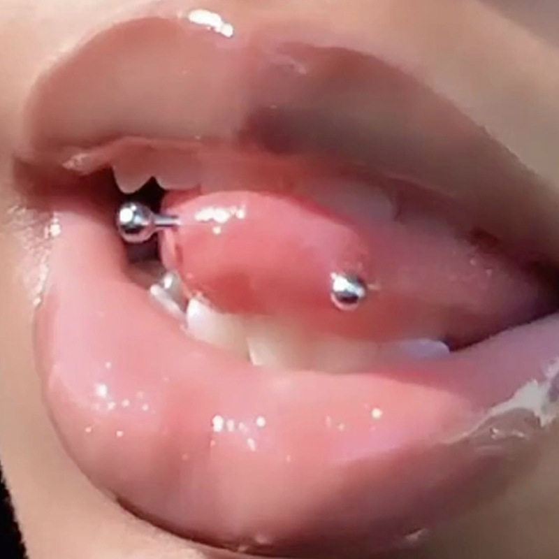 一对价钛钢横穿舌钉眉钉弯杆舌尖钉脐环手指钉圆球眉环锁骨钉