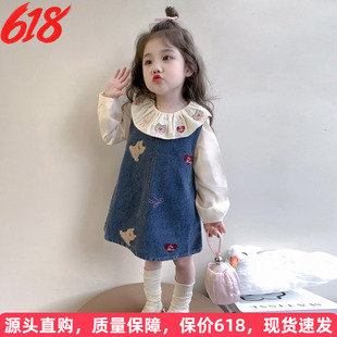 女童春季连衣裙2026新款儿童牛仔裙套装女宝宝巨好看春装长袖裙子