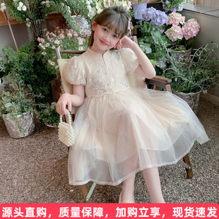 国风连衣裙女童夏季2026新款洋气儿童高级感纱裙女孩白色公主裙子