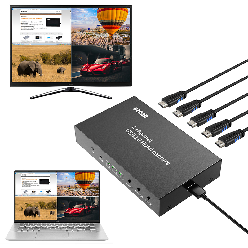 HDMI高清视频采集卡四路画面分割器USB3.0电脑直播XBOX/PS4录制盒