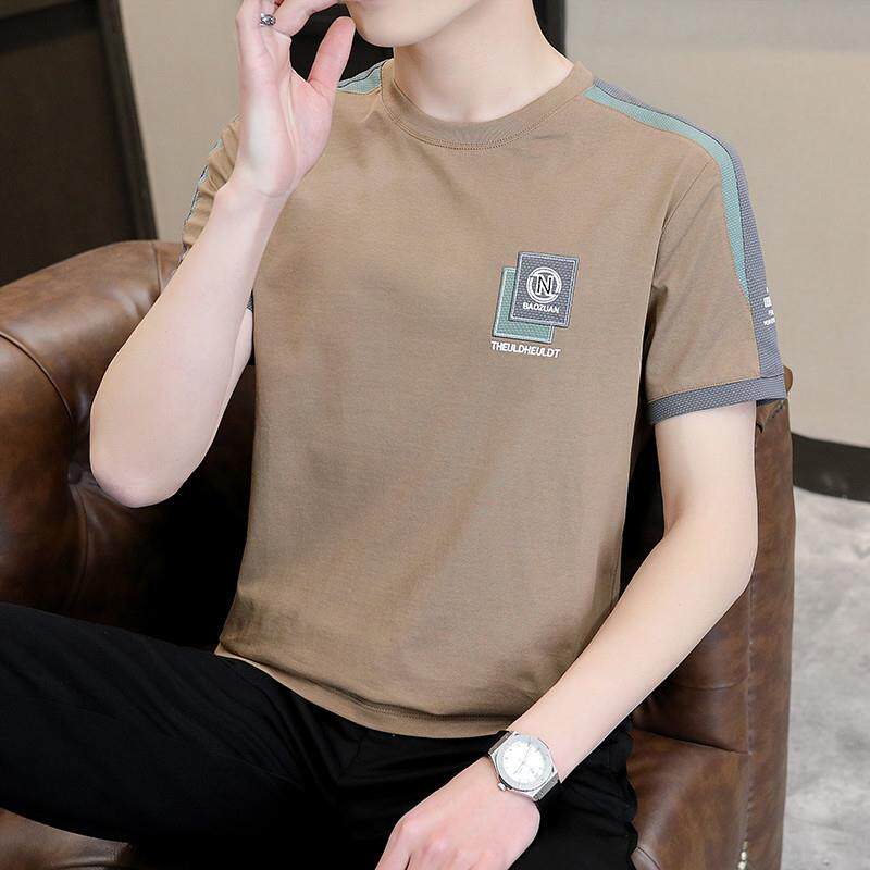 高档男士短袖T恤轻奢大牌风休闲男装半袖中年人上档次夏装上衣服