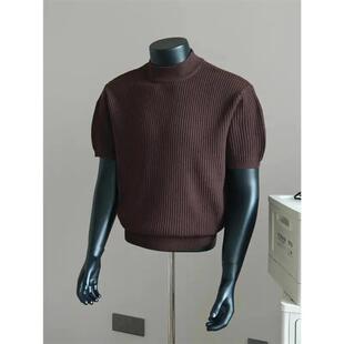 ZJ轻奢服饰半高领针织毛衣男款潮流韩系内搭打底衫秋季男士短袖t