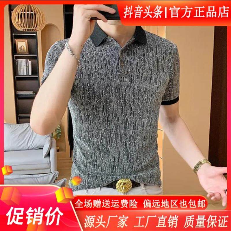千里马轻奢银丝polo衫男装2026新款春夏季痞帅高级感男士短袖t恤
