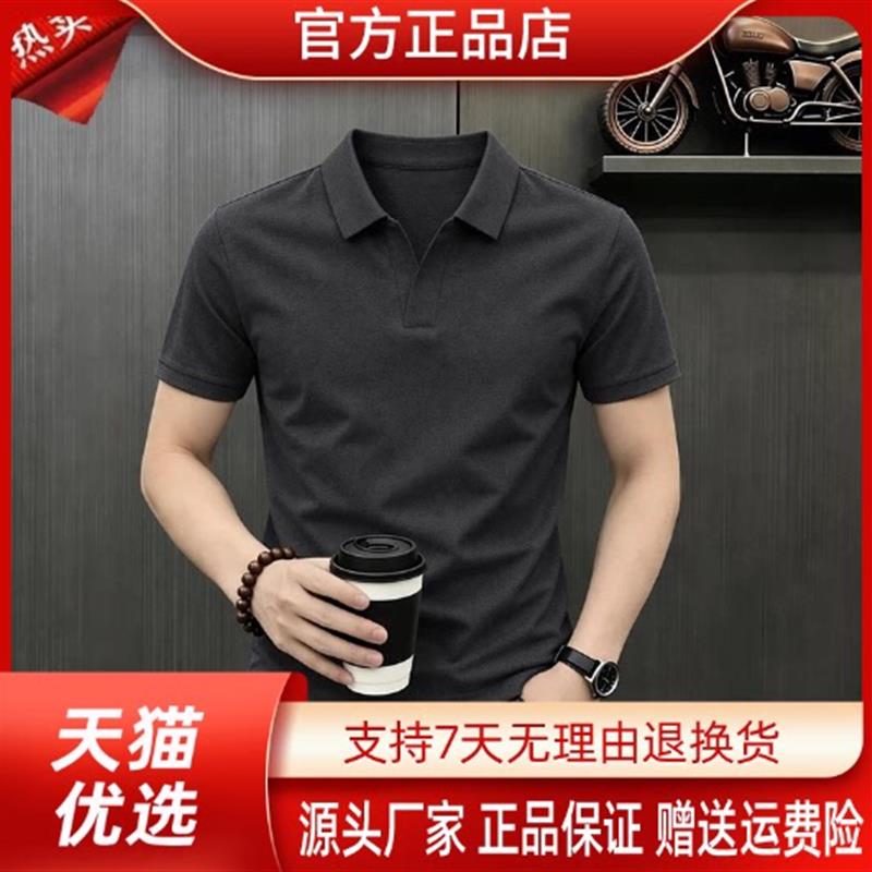 Cloud轻奢2号店夏爆款男士夏季短袖V领polo衫海鸥领纯色冰丝半袖