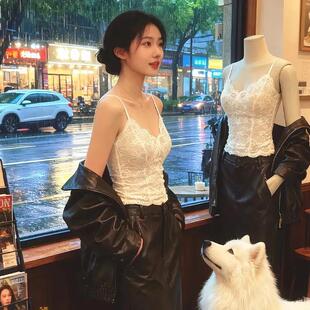 卡德尔轻奢店法式蕾丝吊带背心女带胸垫美背西装内搭性感文胸一体