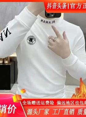 XOIT轻奢男装双12欧货男士b打底衫秋冬新L款字母半高领加绒长袖T