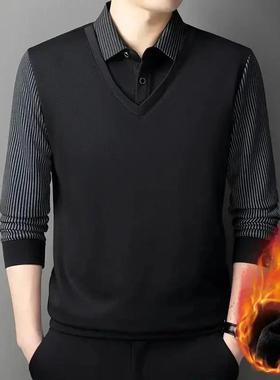 JAKE CAVOS杰克卡沃斯淼森创s商务男装冬季i毛衣男衬衫领假两件针