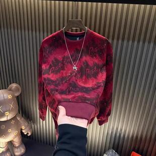 萨鸥绅轻奢男装新年秋冬长袖卫衣满天星男款亮闪破洞男上衣爆轻奢