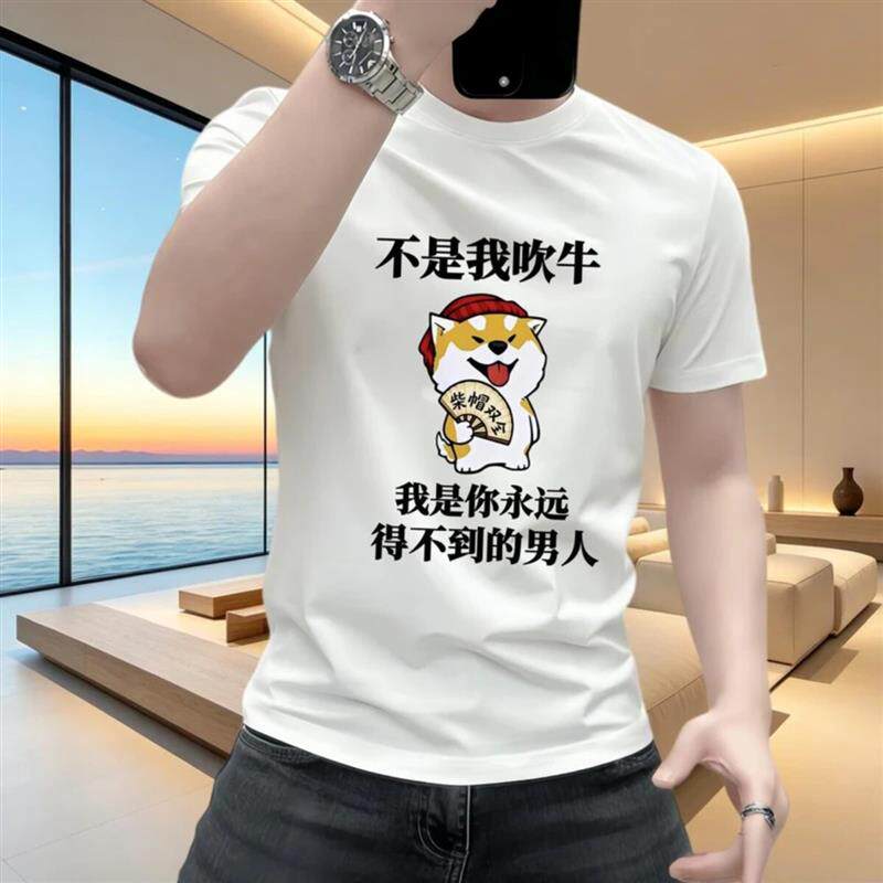 澜润好物1夏纯棉男短袖T恤重磅圆领国潮印花半袖休闲百搭青年上衣