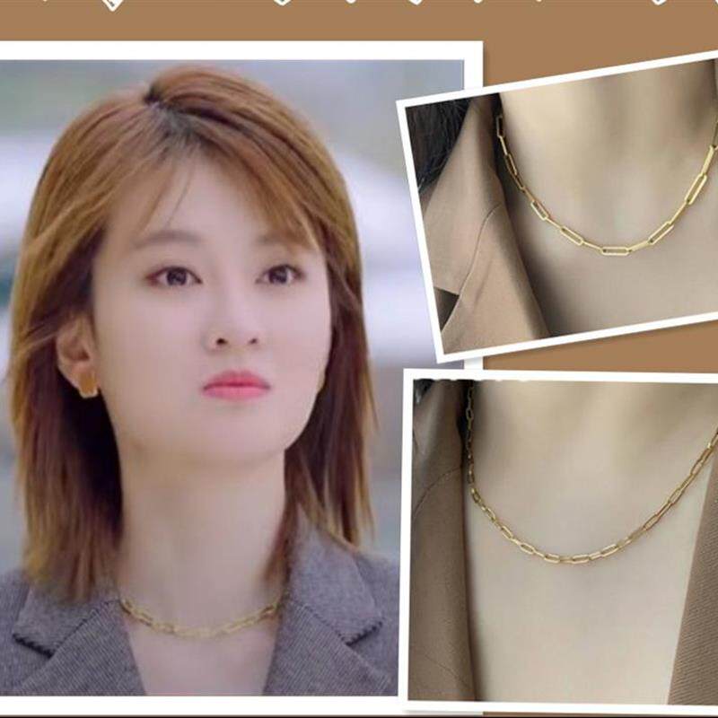 新款钛钢粗款素链条金色锁林沃同款项链小风暴乔欣冷淡风时尚