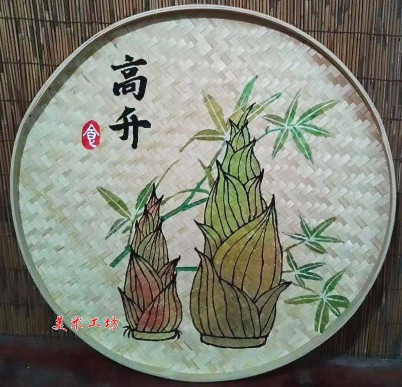 手绘簸箕画招财进宝墙面装饰高升红火竹编田园壁美丽乡村文化素材_虎窝淘