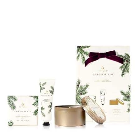 Thymes Frasier Fir Hand Cream， Travel Candle Tin and Bar