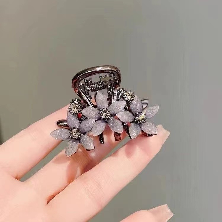 水钻琉璃花朵发夹女感抓夹小号精致鲨鱼夹后脑勺半扎发卡新款