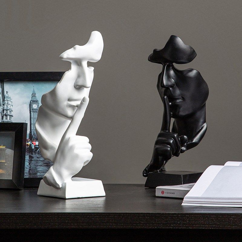 北欧人物雕塑复古素描头像摆件艺术装饰品沉默是金雕塑客厅办公新