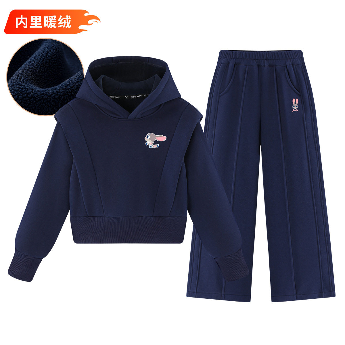 朱迪女童加绒卫衣套装长裤洋气拉链迪士尼二件套大童运动装秋冬