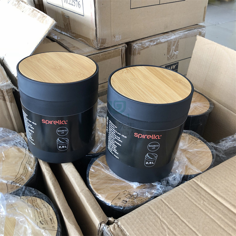 竹盖桌面垃圾桶 加厚PP摇盖式浴室化妆台办公桌小号带盖收纳桶