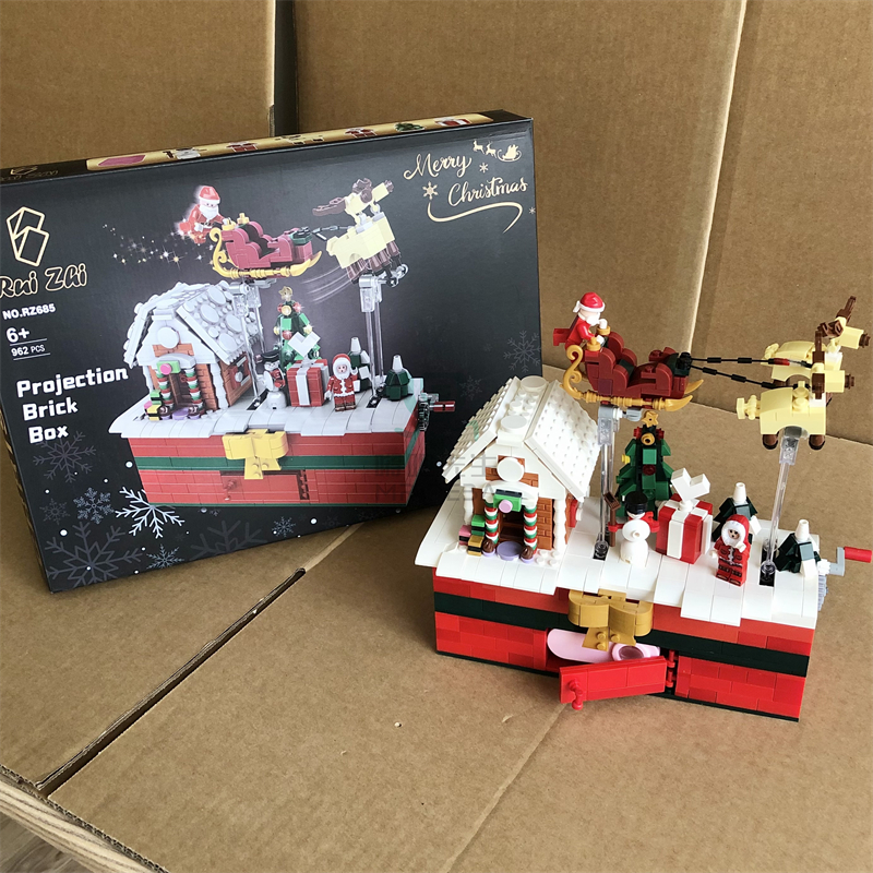 圣诞投影积木962片装圣诞场景可摇摆可投影益智玩具积木