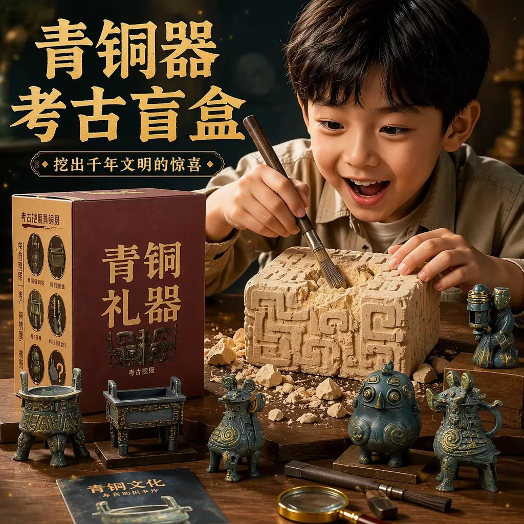 青铜器考古盲盒博物馆考古挖掘玩具三星堆历史文物挖宝挖土寻宝藏