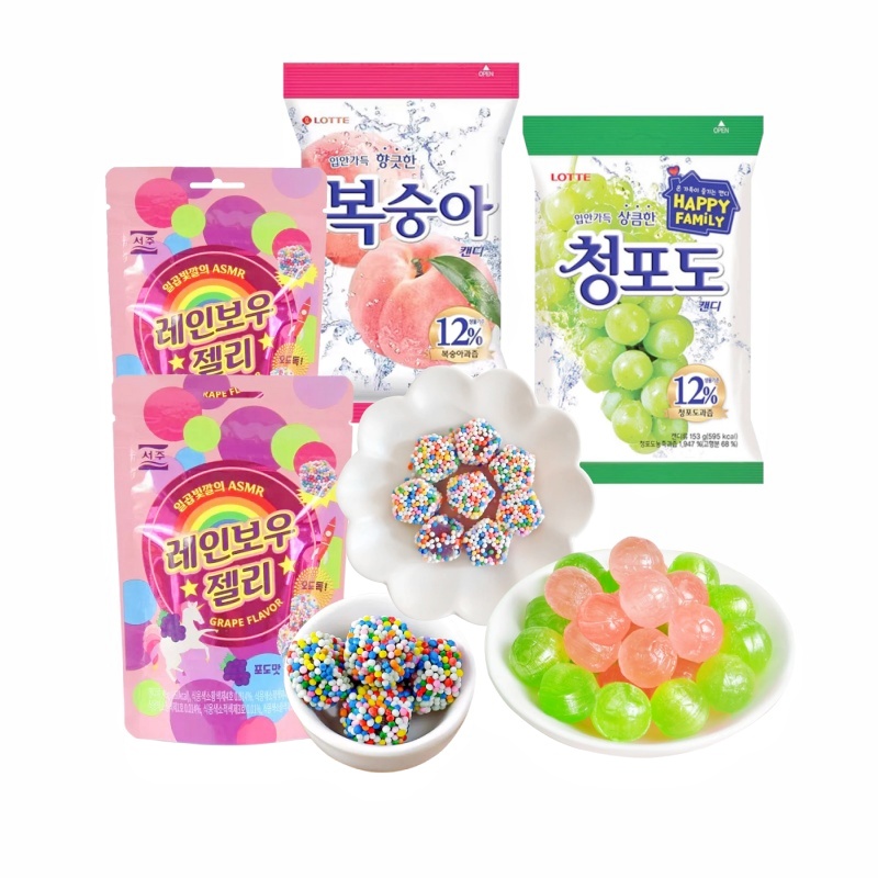 韩国进口LOTTE乐天青葡萄味硬糖水蜜桃SEOJU西洲葡萄味彩虹色软糖