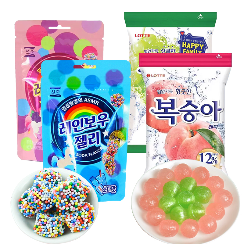 韩国进口LOTTE乐天青葡萄味硬糖水蜜桃SEOJU西洲葡萄味彩虹色软糖