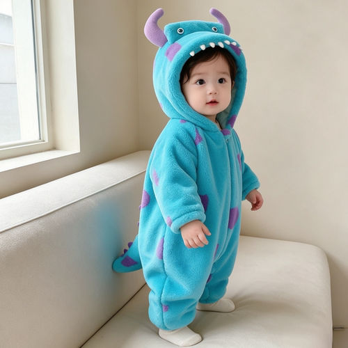 连帽拉链连体衣冬装爬服