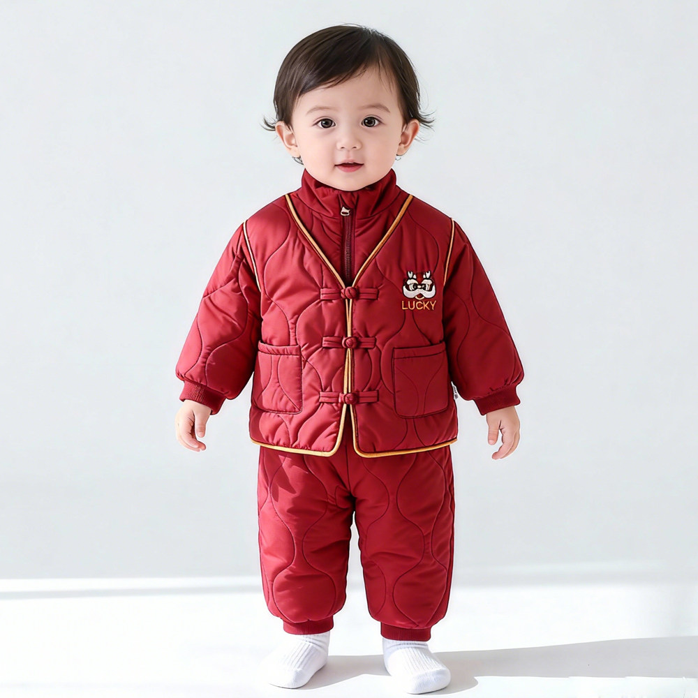 1-3岁婴儿喜庆冬季套装儿童棉服男宝宝拜年服棉衣棉裤分体两件套