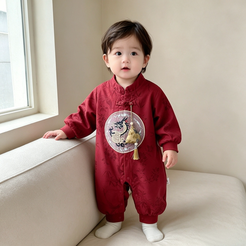 周岁婴儿连体衣春秋款男宝宝衣服秋装中式男女孩满月百天外出爬服