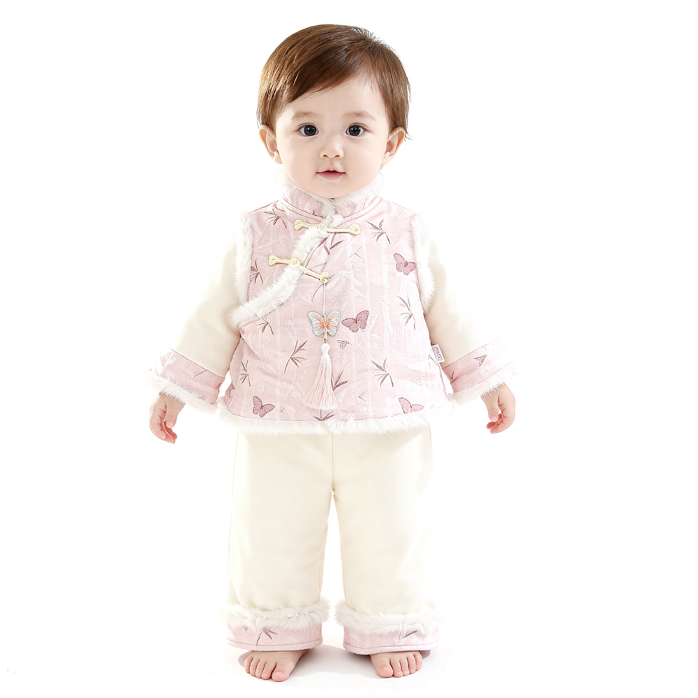 婴儿衣服秋冬季加绒旗袍套装宝宝保暖套装女童洋气夹棉两件套冬装