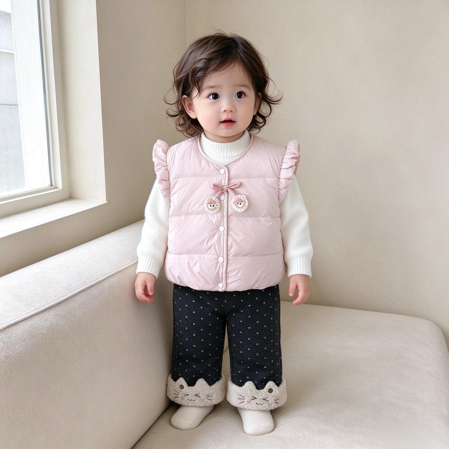 1-3岁婴幼儿羽绒马甲女宝宝蝴蝶结轻薄保暖背心坎肩儿童无袖外套