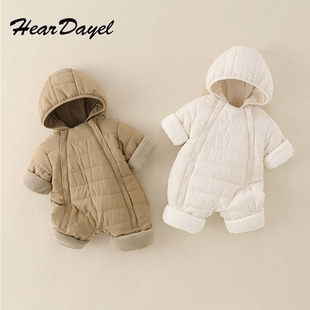 婴儿衣服秋冬装绗棉双拉链连体衣宝宝保暖哈衣男女童洋气夹棉外出