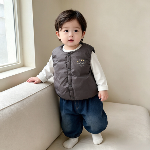 2婴幼儿童装羽绒马甲秋冬加厚保暖男女童宝宝立领按扣坎肩外套1岁