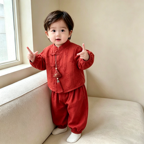 婴儿满月服春秋款宝宝百天两件套长袖哈衣中式套装秋季周岁外出服