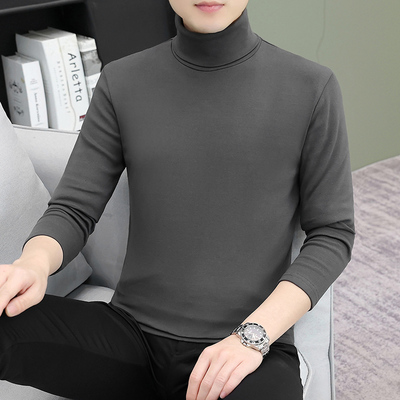 纯棉可翻高领长袖t恤男