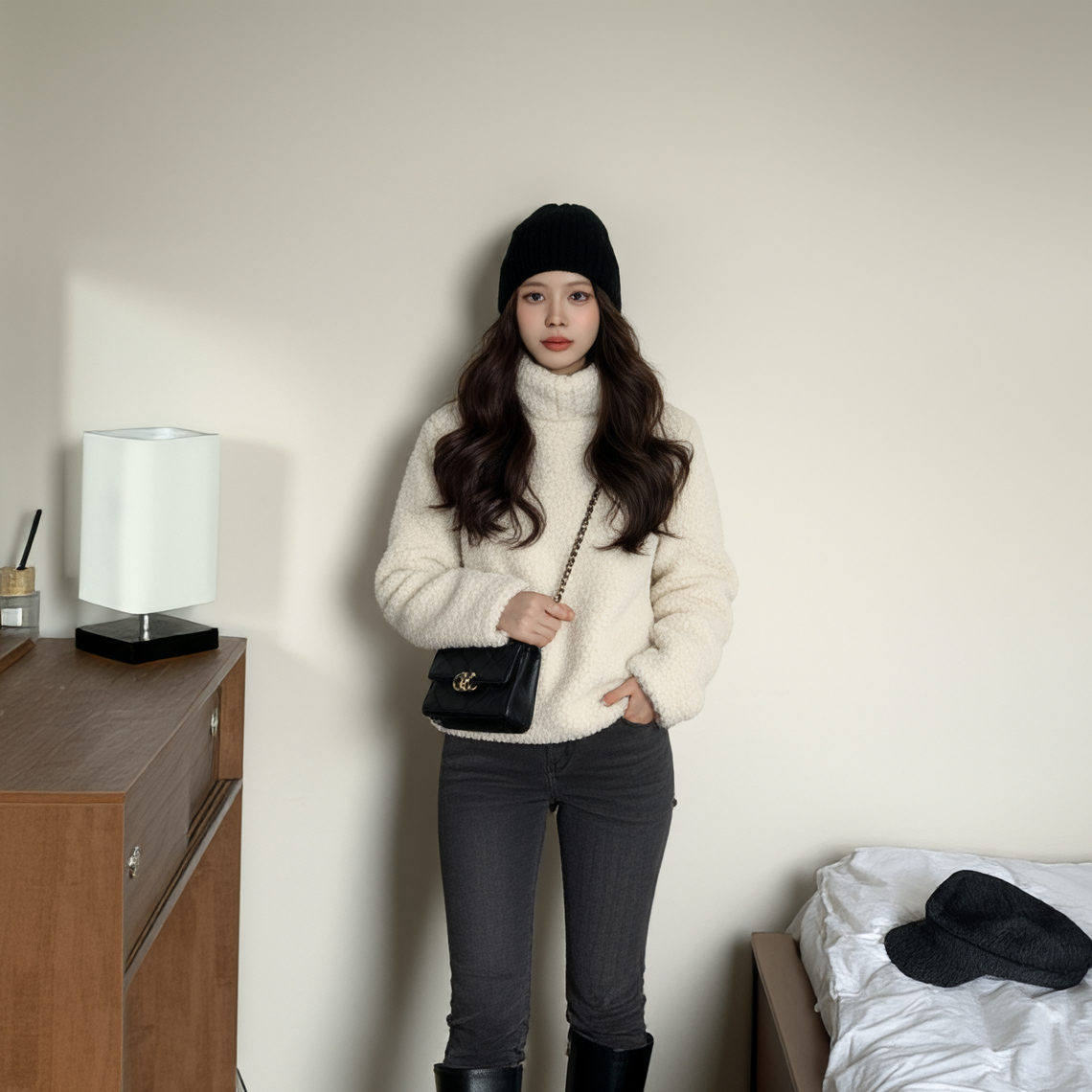 冬季中淑风半高领拉链短外套女