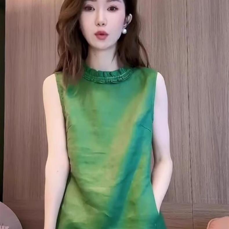 超好看绿色棉麻亚麻连衣裙