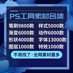 PS工具包常用笔刷滤镜插件字体动作特效渐变形状图层预设样式模版