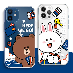 line布朗熊适用苹果16pro硅胶iPhone15promax防摔13卡通12可爱14plus手机壳透明软小米14pro全包安卓定制